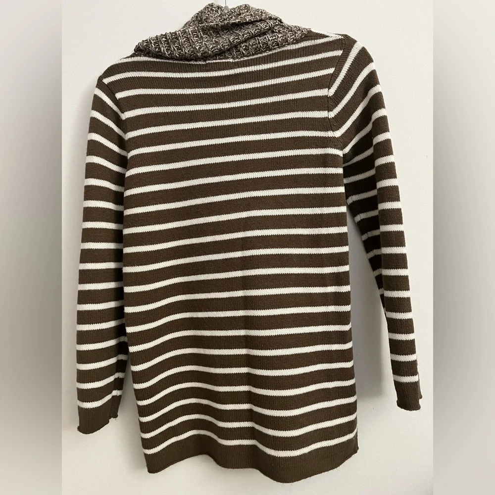 Belle Du Jour Brown and White Striped Cowl Neck Sweater. Size S